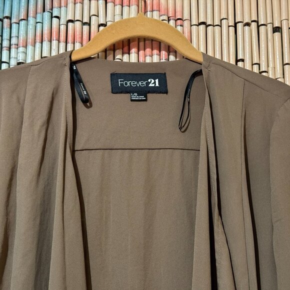 Forever21 Chiffon Drape Cardigan Jacket with Pockets, Taupe Beige, Large - Picture 4 of 13